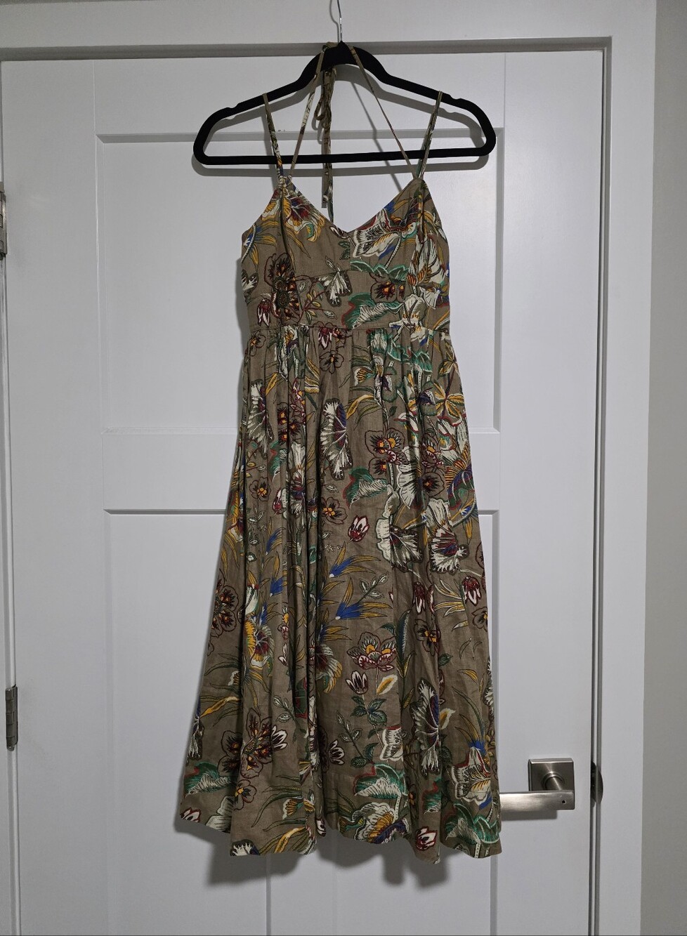 Banana Republic Petite XS Tan Floral Spaghetti-Strap Midi Dress With Pockets!!